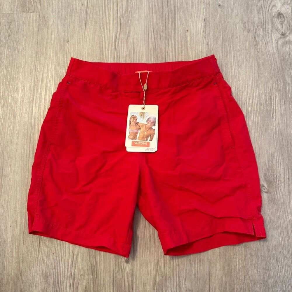Sunuva red boy's swim short with UPF 50+ protection Size 11-12